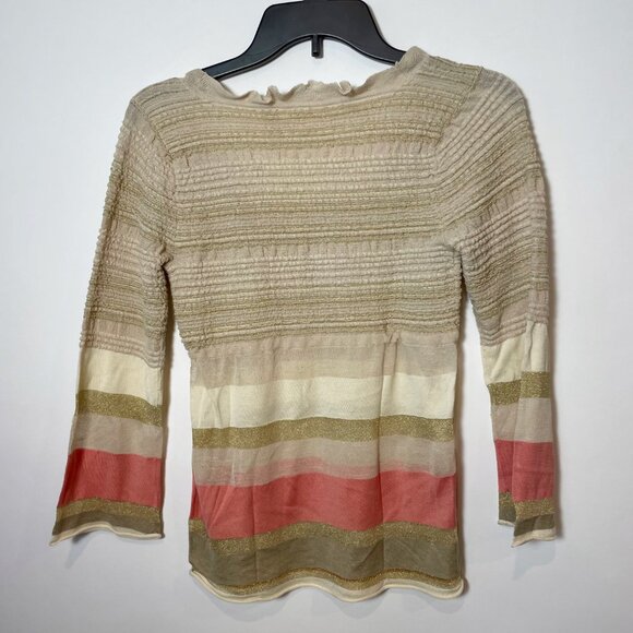 MOTH Metallic Stripe Silk Blend Knit Pullover Sweater Beige Scoop Neck S Y2K - Picture 4 of 7